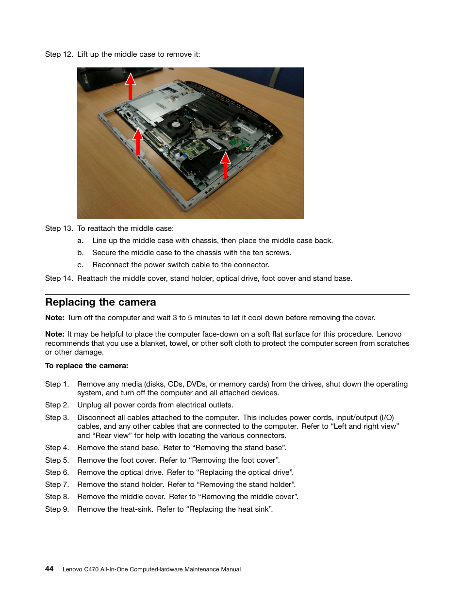 Replacing the camera | Lenovo C470 All in One User Manual | Page 50 / 59