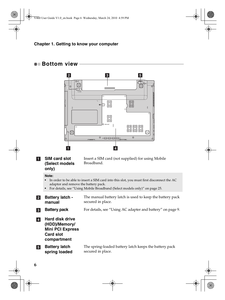 Bottom view | Lenovo IdeaPad V460 User Manual | Page 10 / 58