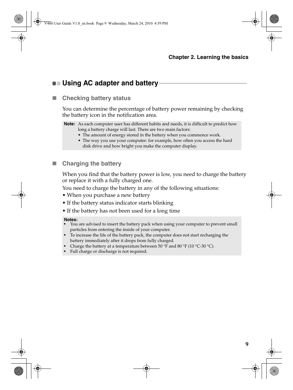 Using ac adapter and battery | Lenovo IdeaPad V460 User Manual | Page 13 / 58