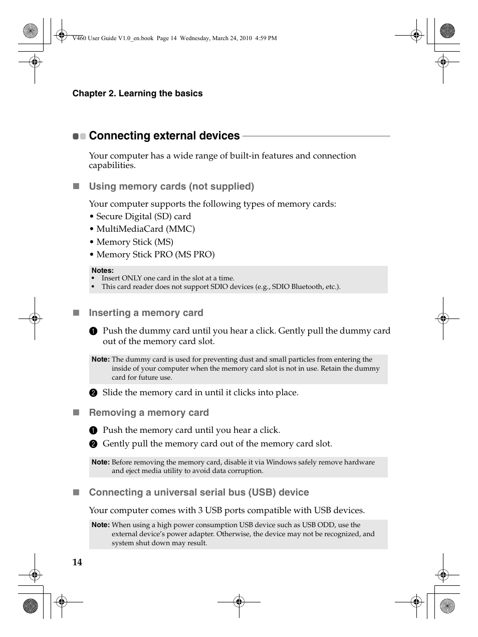 Connecting external devices | Lenovo IdeaPad V460 User Manual | Page 18 / 58
