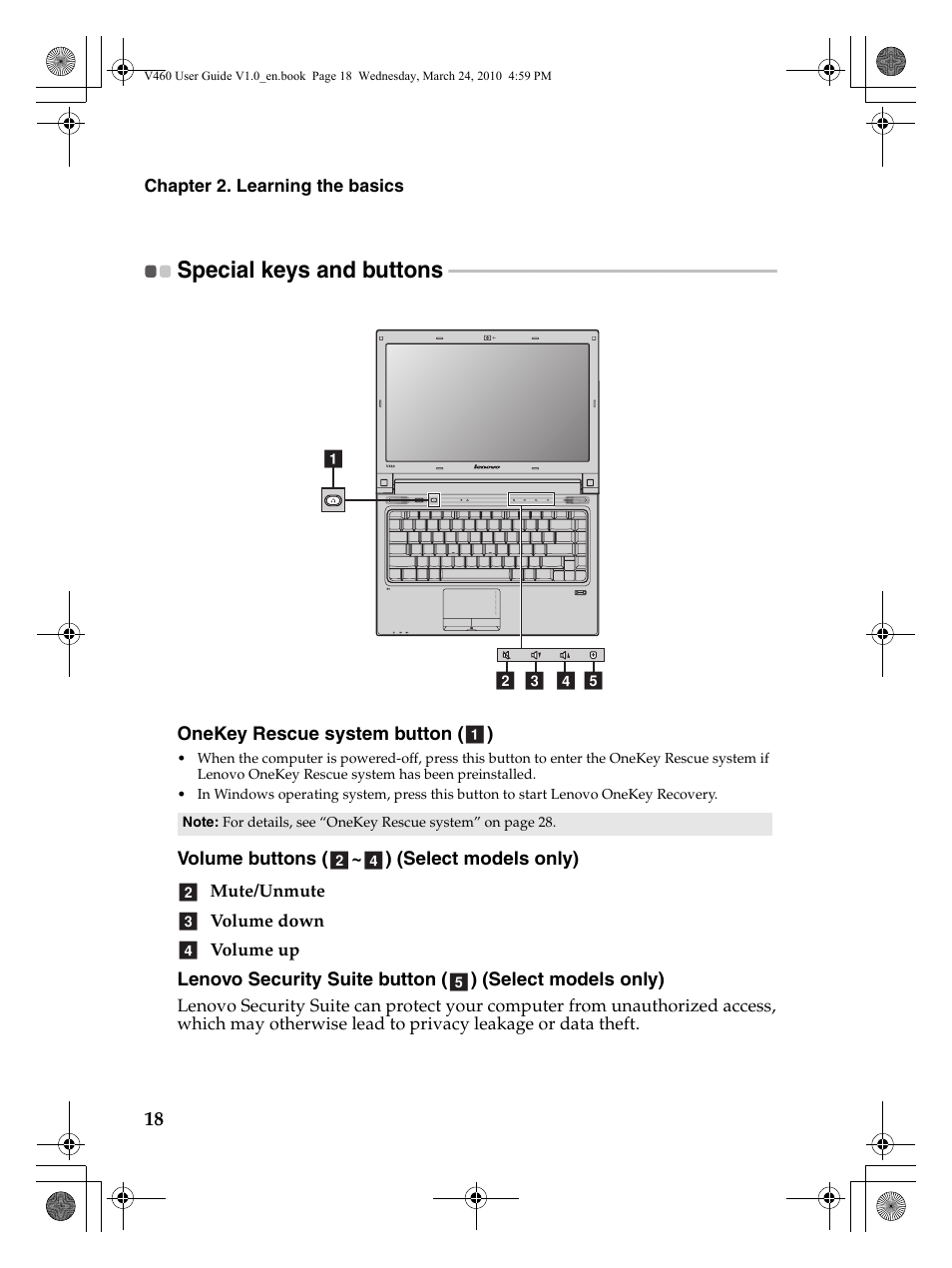 Special keys and buttons | Lenovo IdeaPad V460 User Manual | Page 22 / 58