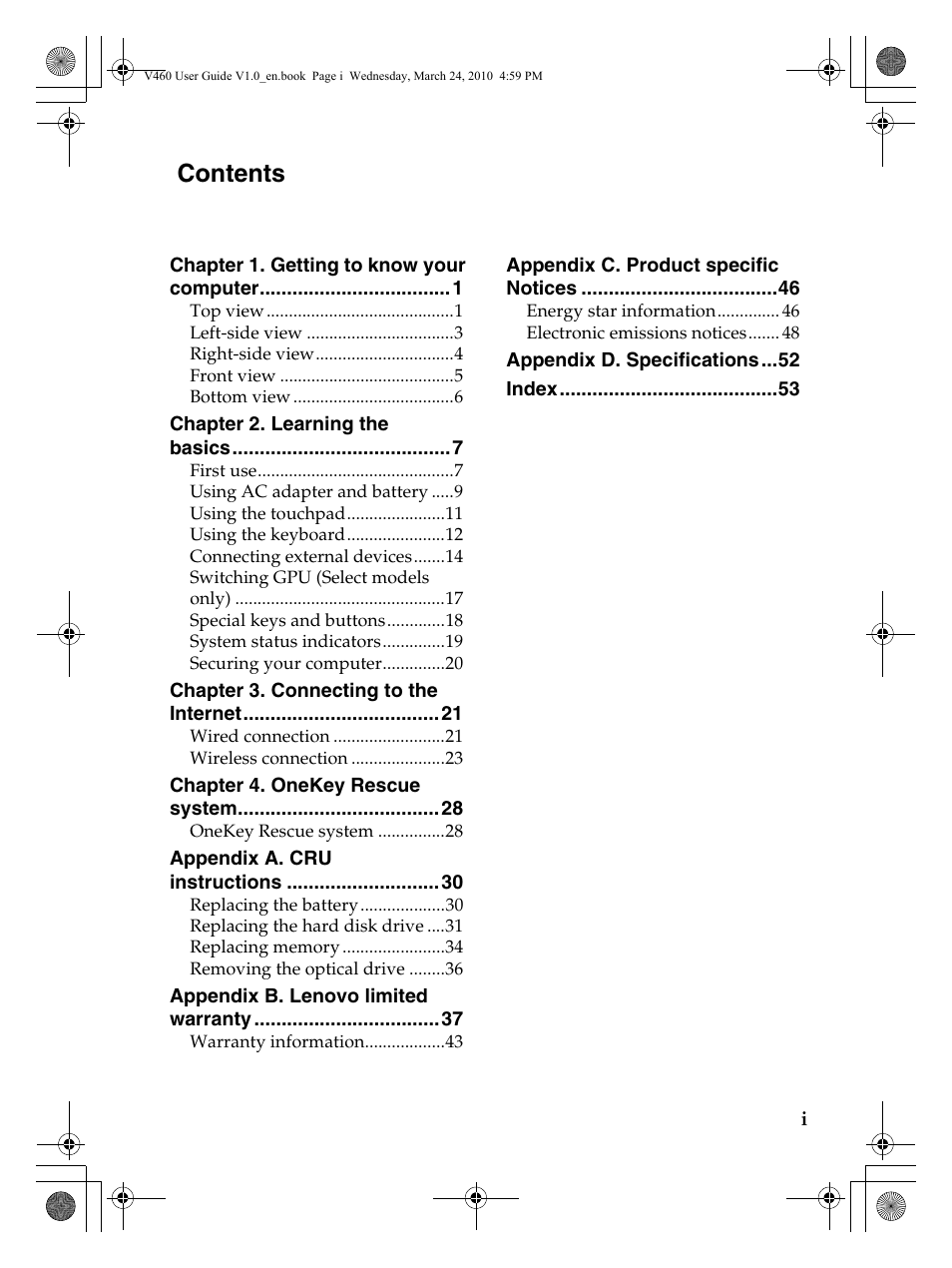 Lenovo IdeaPad V460 User Manual | Page 3 / 58