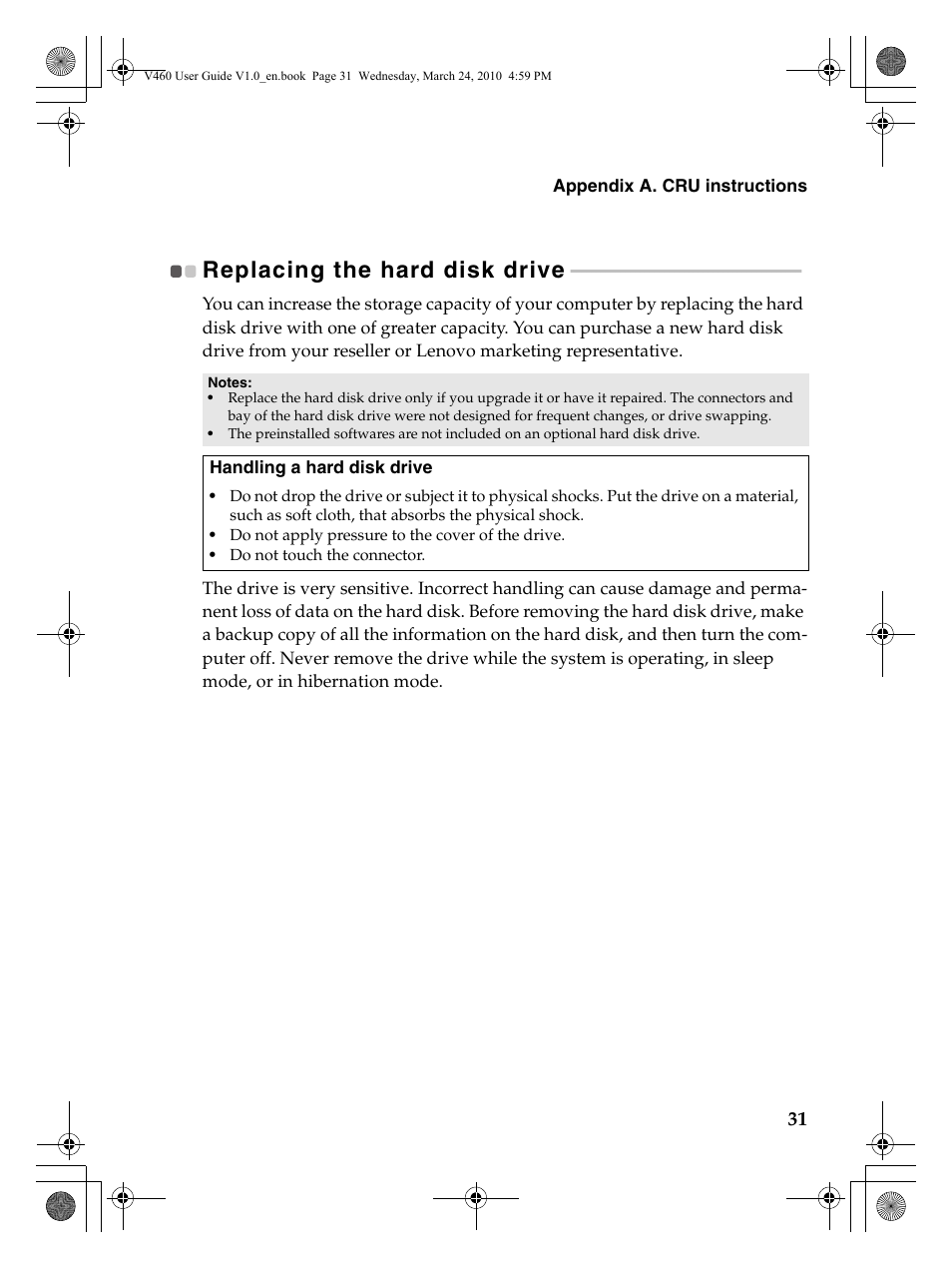 Replacing the hard disk drive | Lenovo IdeaPad V460 User Manual | Page 35 / 58