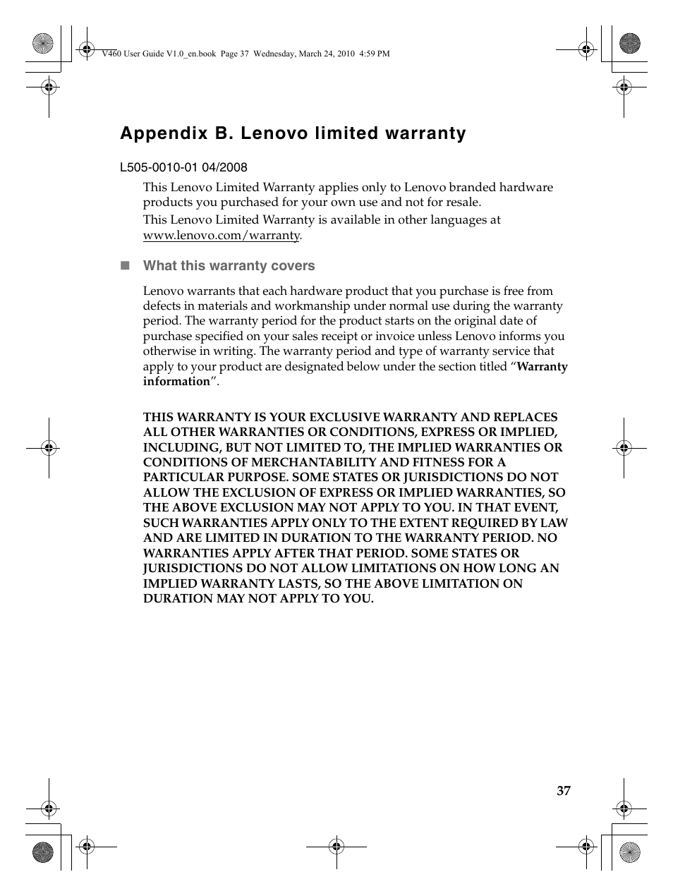 Appendix b. lenovo limited warranty | Lenovo IdeaPad V460 User Manual | Page 41 / 58