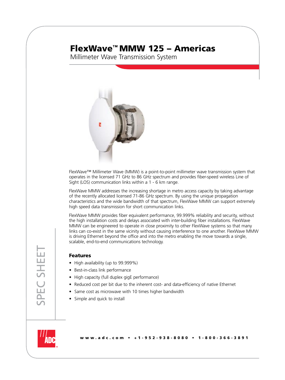 ADC FlexWave MMW 125 User Manual | 4 pages