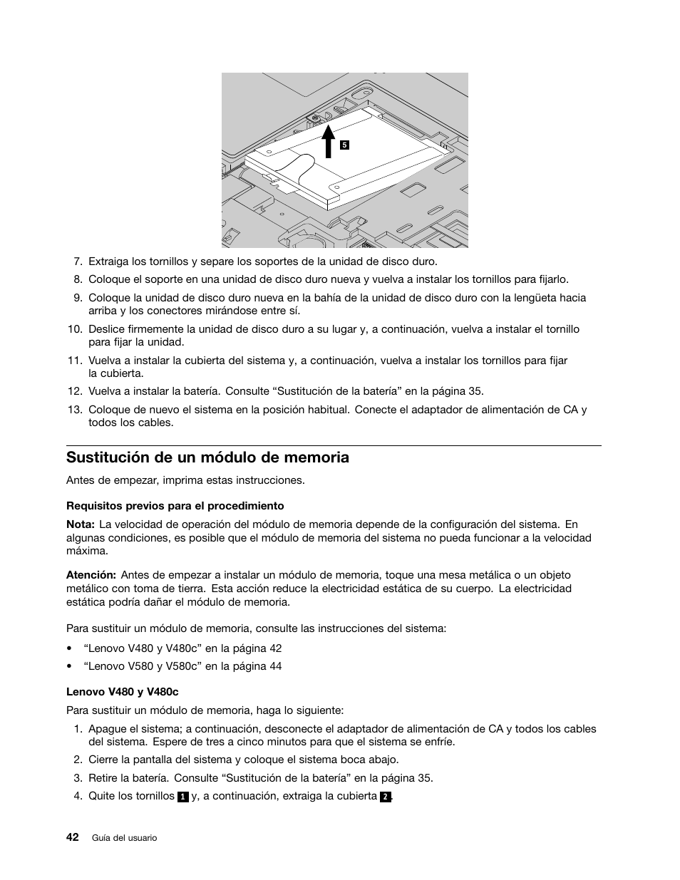 Sustitución de un módulo de memoria | Lenovo V580c Notebook User Manual | Page 56 / 96