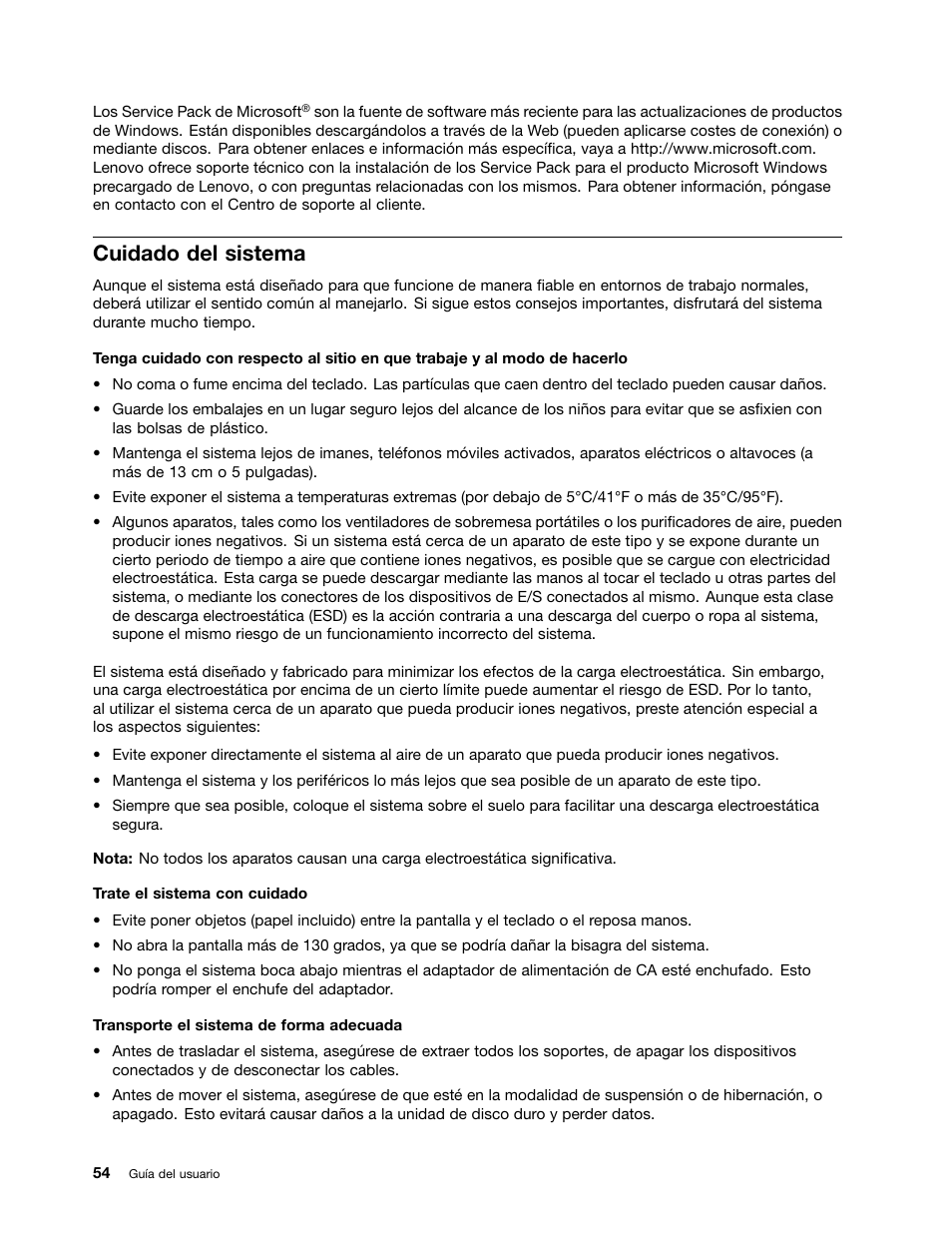 Cuidado del sistema | Lenovo V580c Notebook User Manual | Page 68 / 96