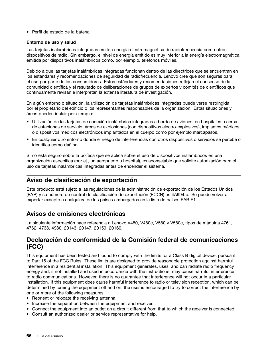 Aviso de clasificación de exportación, Avisos de emisiones electrónicas | Lenovo V580c Notebook User Manual | Page 80 / 96