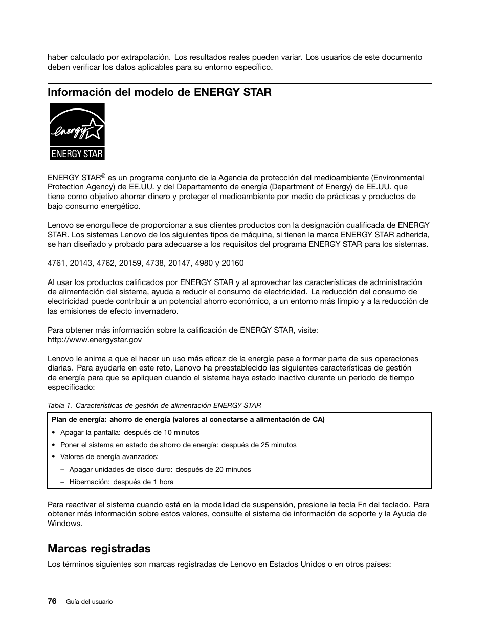 Información del modelo de energy star, Marcas registradas | Lenovo V580c Notebook User Manual | Page 90 / 96