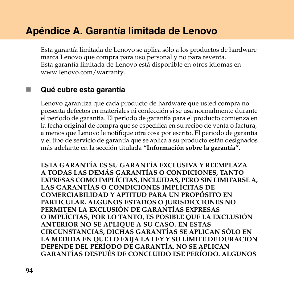 Apéndice a. garantía limitada de lenovo | Lenovo IdeaPad Y550P User Manual | Page 102 / 148
