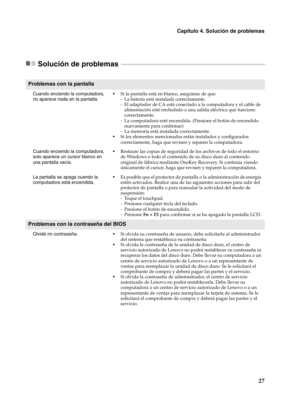 Solución de problemas | Lenovo IdeaPad Y500 Notebook User Manual | Page 31 / 41