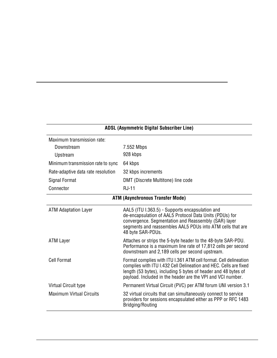 Pecifications, Wan i | ADC Megabit Modem 700F User Manual | Page 105 / 140