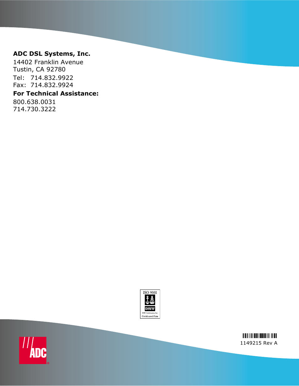 ADC Megabit Modem 700F User Manual | Page 140 / 140