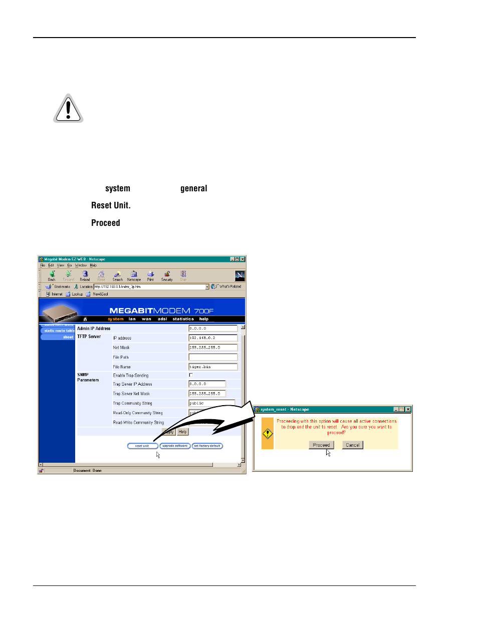 Resetting the modem | ADC Megabit Modem 700F User Manual | Page 40 / 140