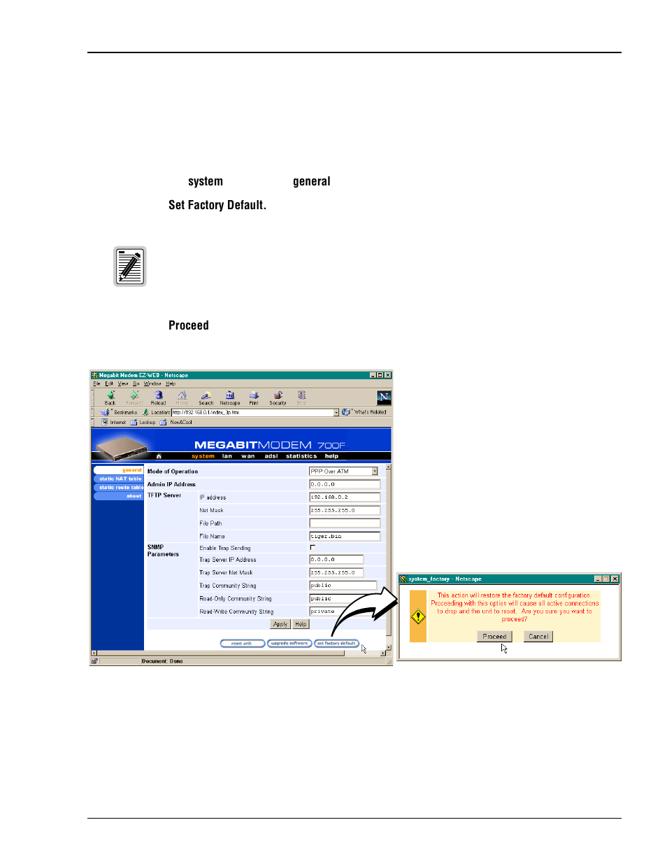 Resetting the modem to factory defaults | ADC Megabit Modem 700F User Manual | Page 41 / 140