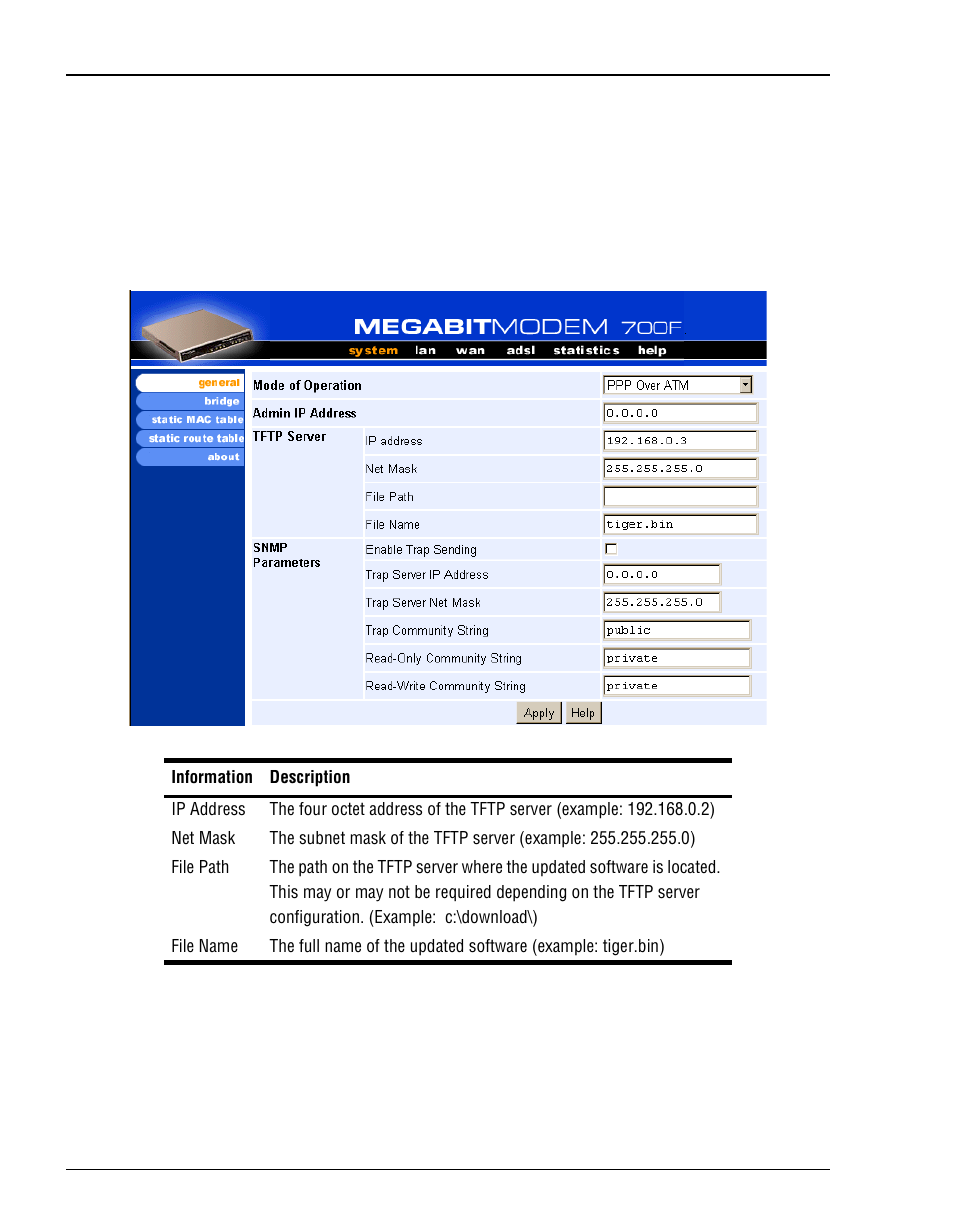 Tftp p, Efining, Arameters | ADC Megabit Modem 700F User Manual | Page 46 / 140