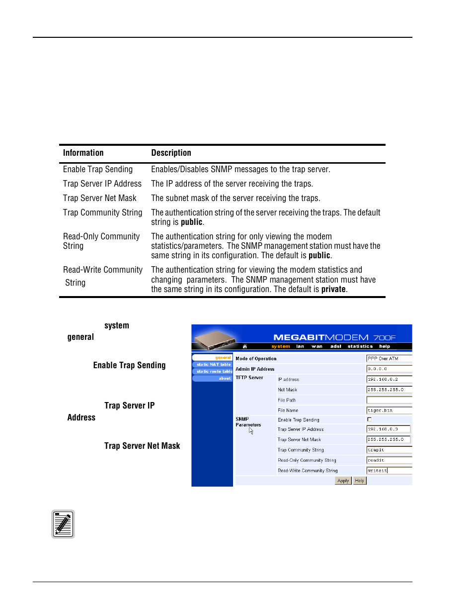 Snmp p, Efining, Arameters | ADC Megabit Modem 700F User Manual | Page 48 / 140