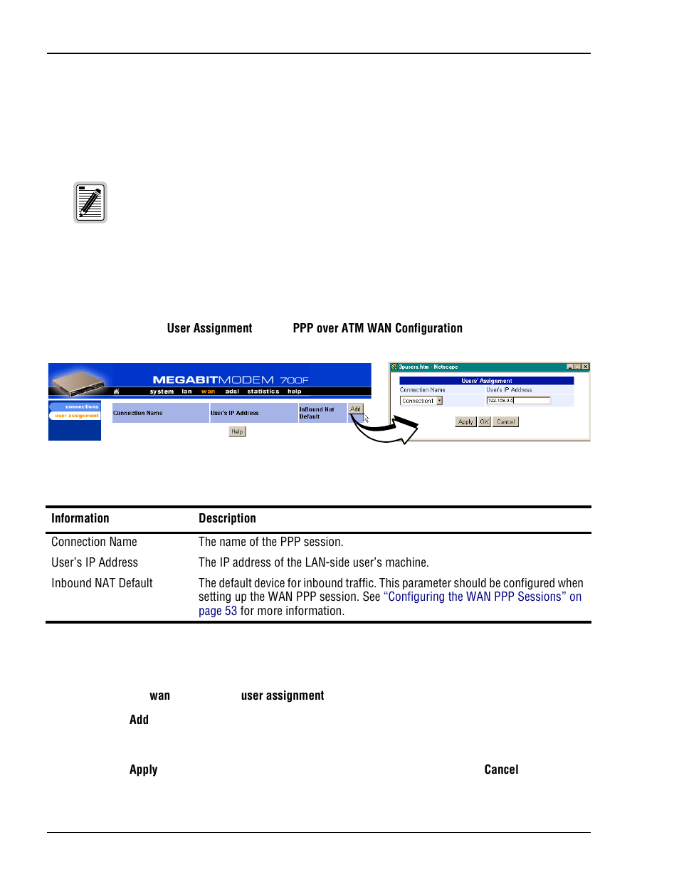 Lan u, Ppp s, Ssigning | Sers, Essions | ADC Megabit Modem 700F User Manual | Page 70 / 140