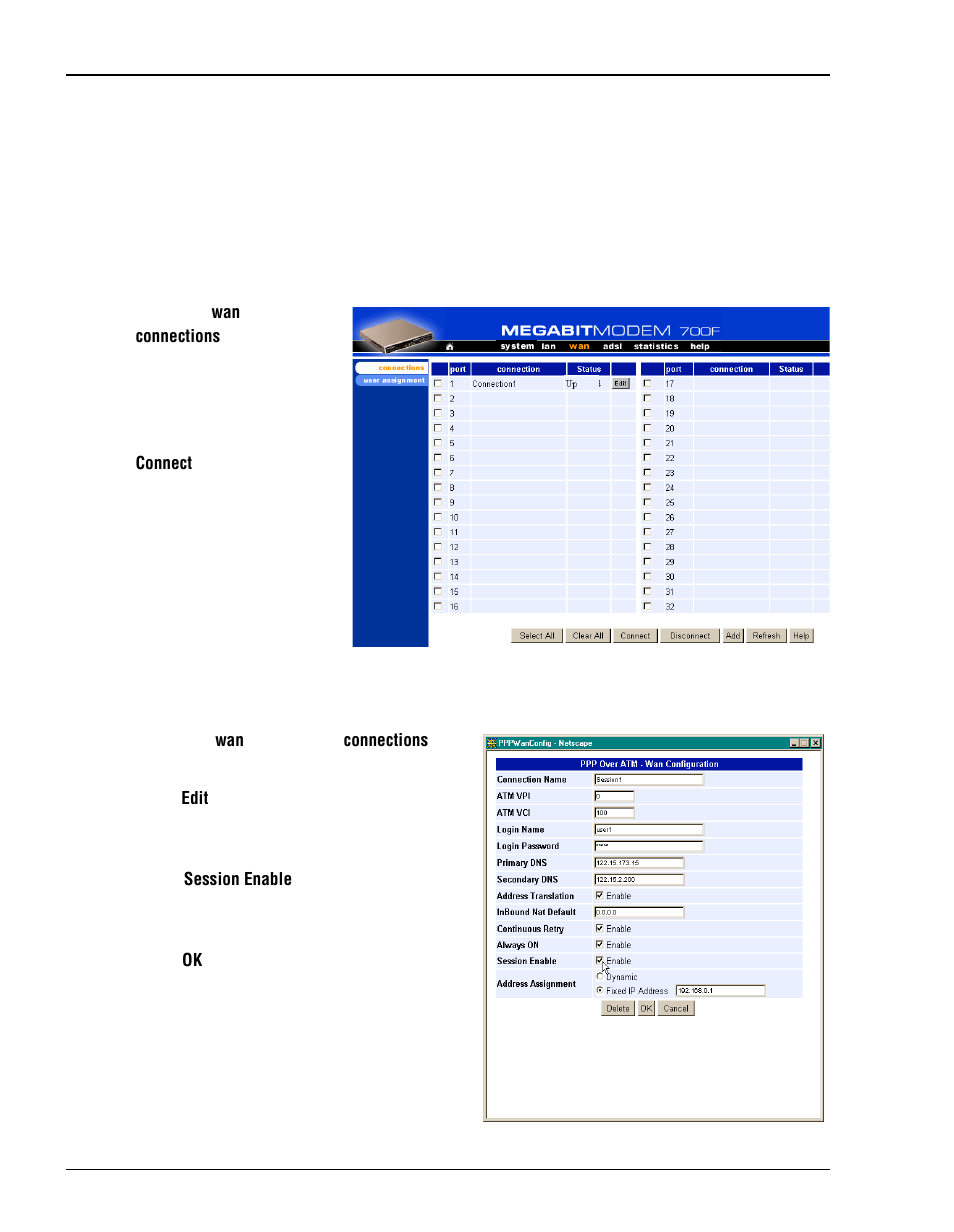 Ctivating, Eactivating, Essions | ADC Megabit Modem 700F User Manual | Page 72 / 140