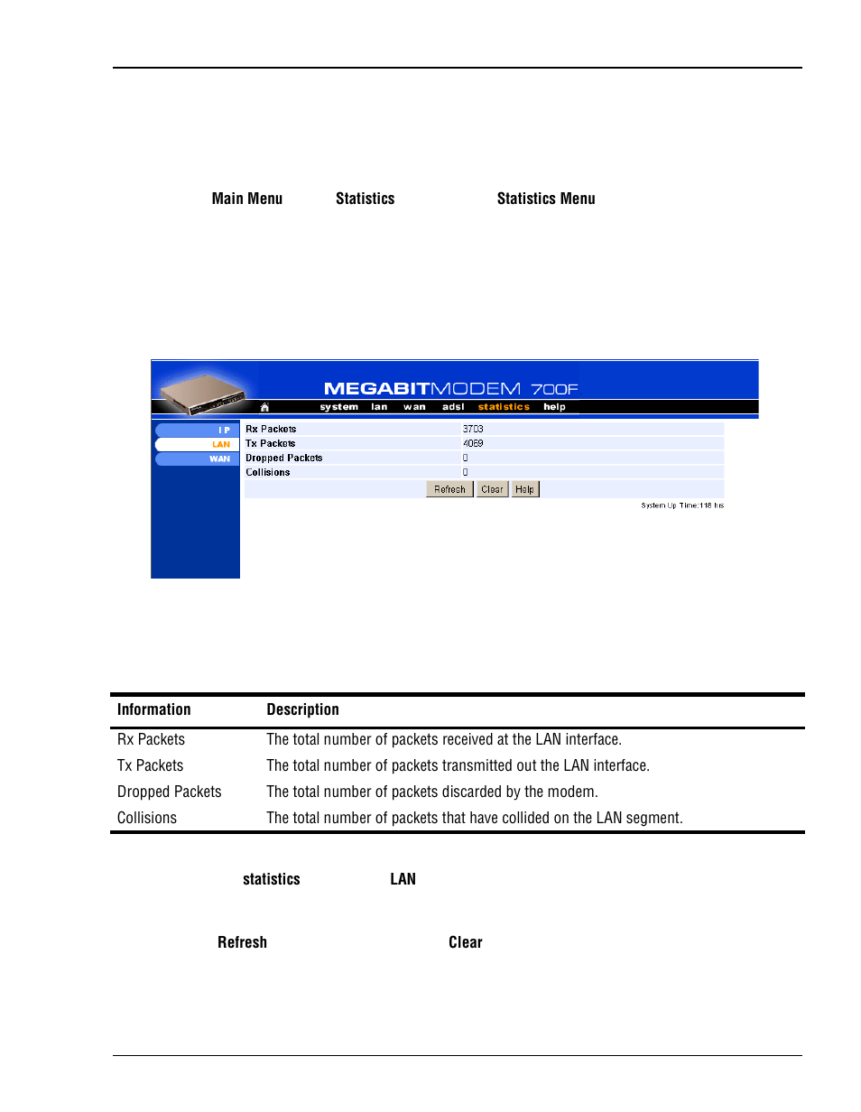 Iewing, Etwork, Tatistics | ADC Megabit Modem 700F User Manual | Page 85 / 140