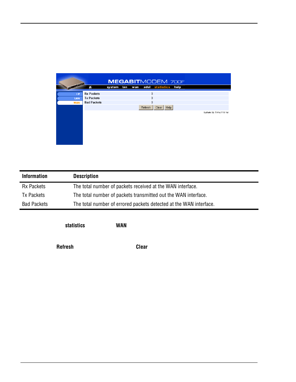 Wan statistics | ADC Megabit Modem 700F User Manual | Page 86 / 140