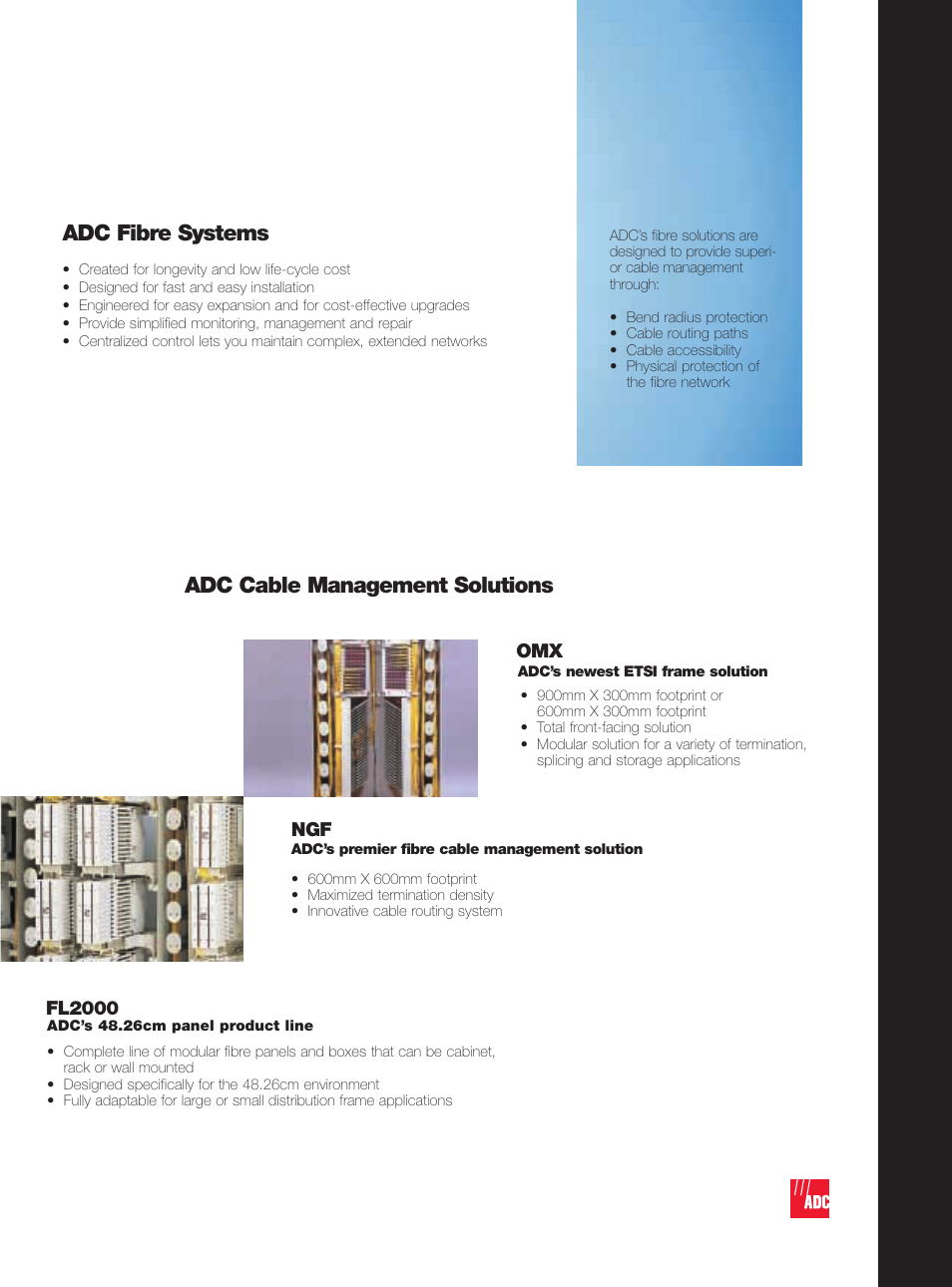 Adc fibre systems, Adc cable management solutions | ADC Fibre ETSI Solution User Manual | Page 5 / 8