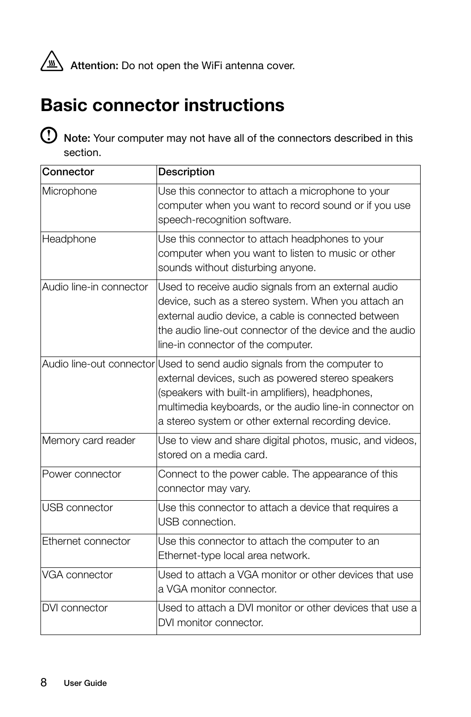 Basic connector instructions | Lenovo H530 Desktop User Manual | Page 13 / 63