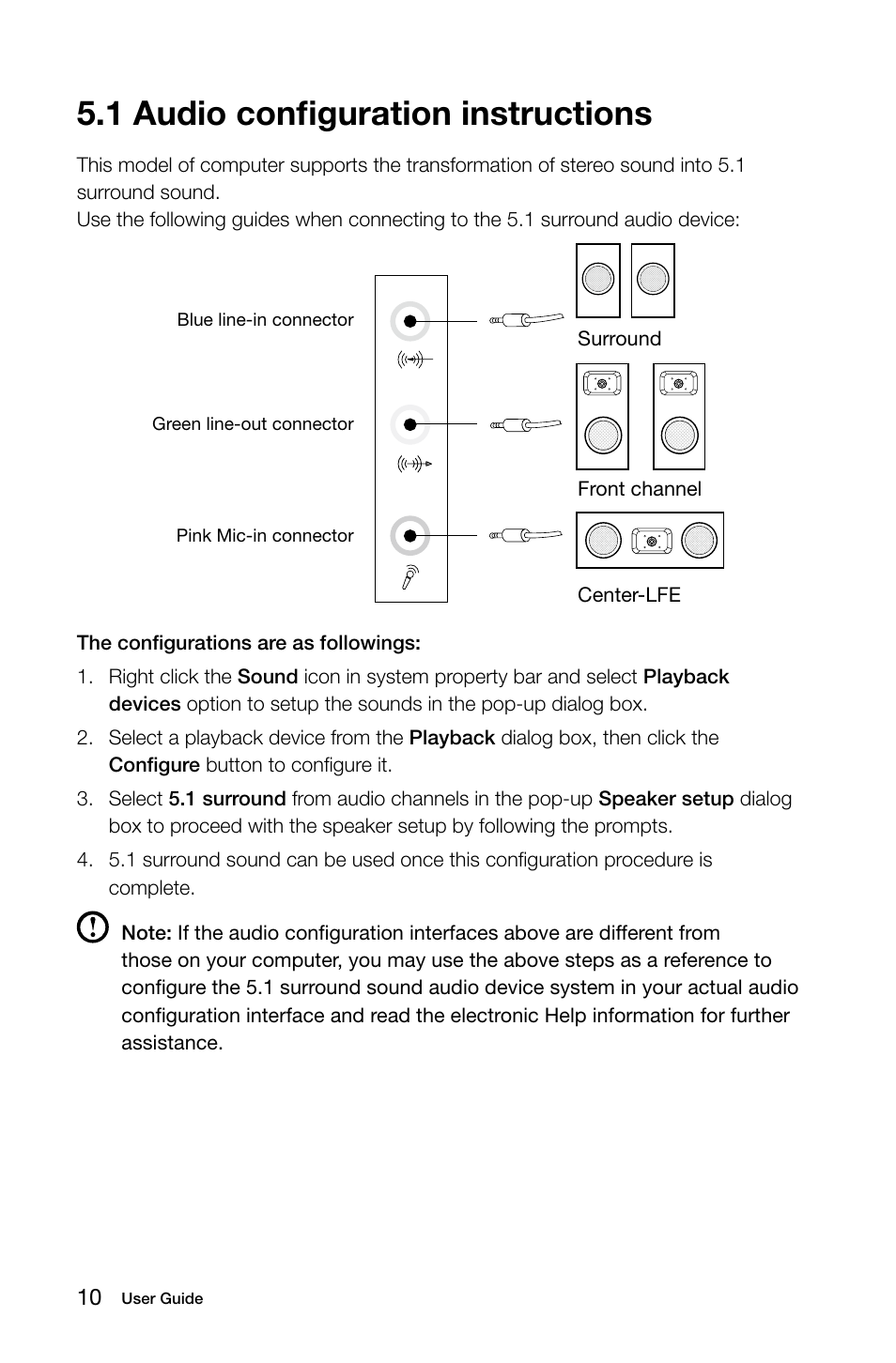 1 audio configuration instructions | Lenovo H530 Desktop User Manual | Page 15 / 63