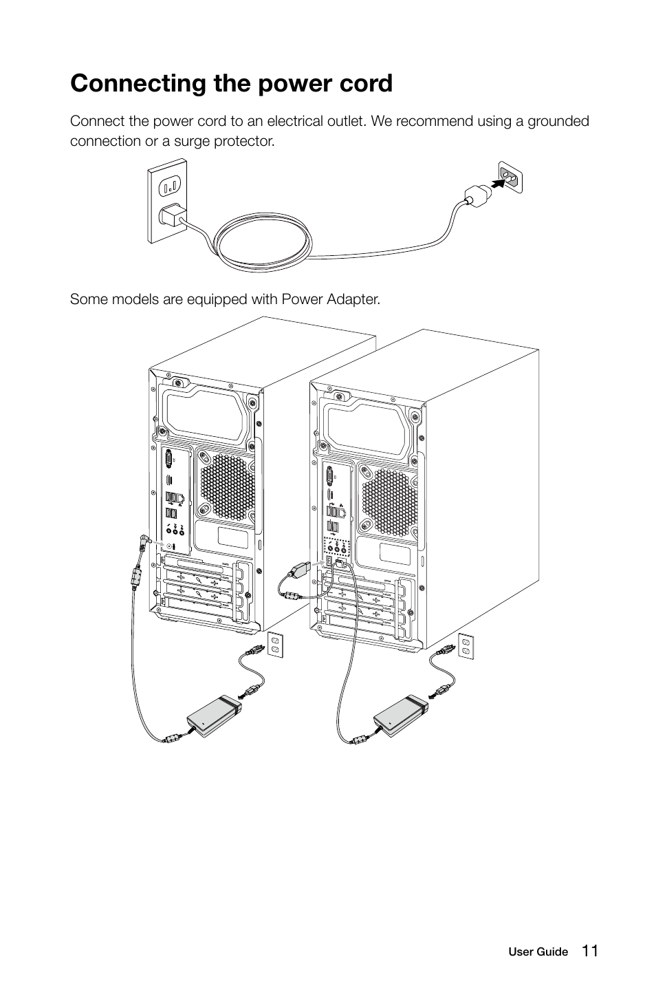 Connecting the power cord | Lenovo H530 Desktop User Manual | Page 16 / 63