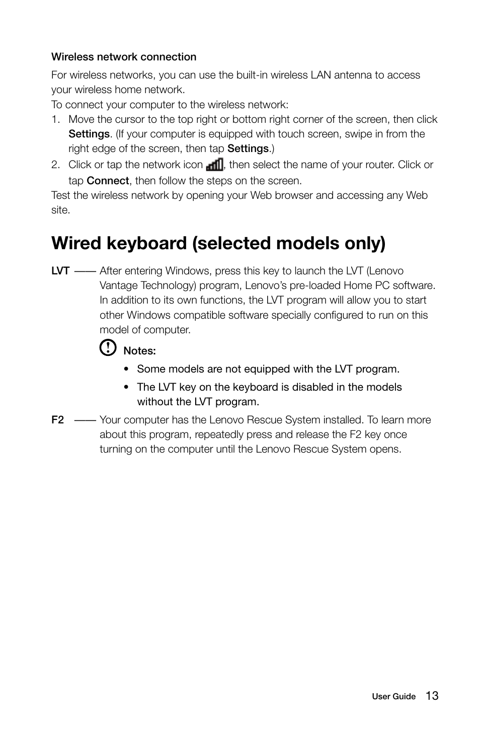 Wired keyboard (selected models only) | Lenovo H530 Desktop User Manual | Page 18 / 63