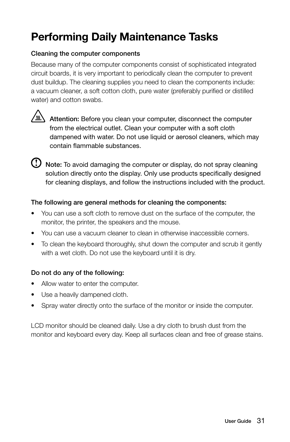 Performing daily maintenance tasks | Lenovo H530 Desktop User Manual | Page 36 / 63