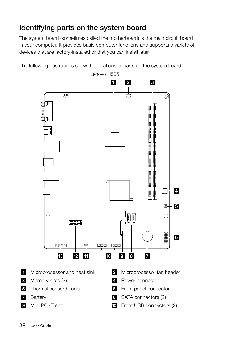 Identifying parts on the system board | Lenovo H530 Desktop User Manual | Page 43 / 63
