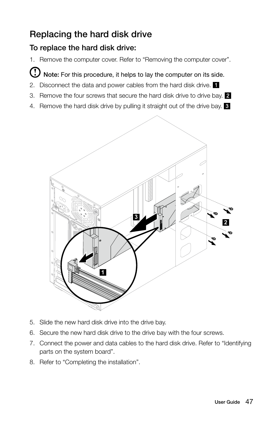 Replacing the hard disk drive | Lenovo H530 Desktop User Manual | Page 52 / 63