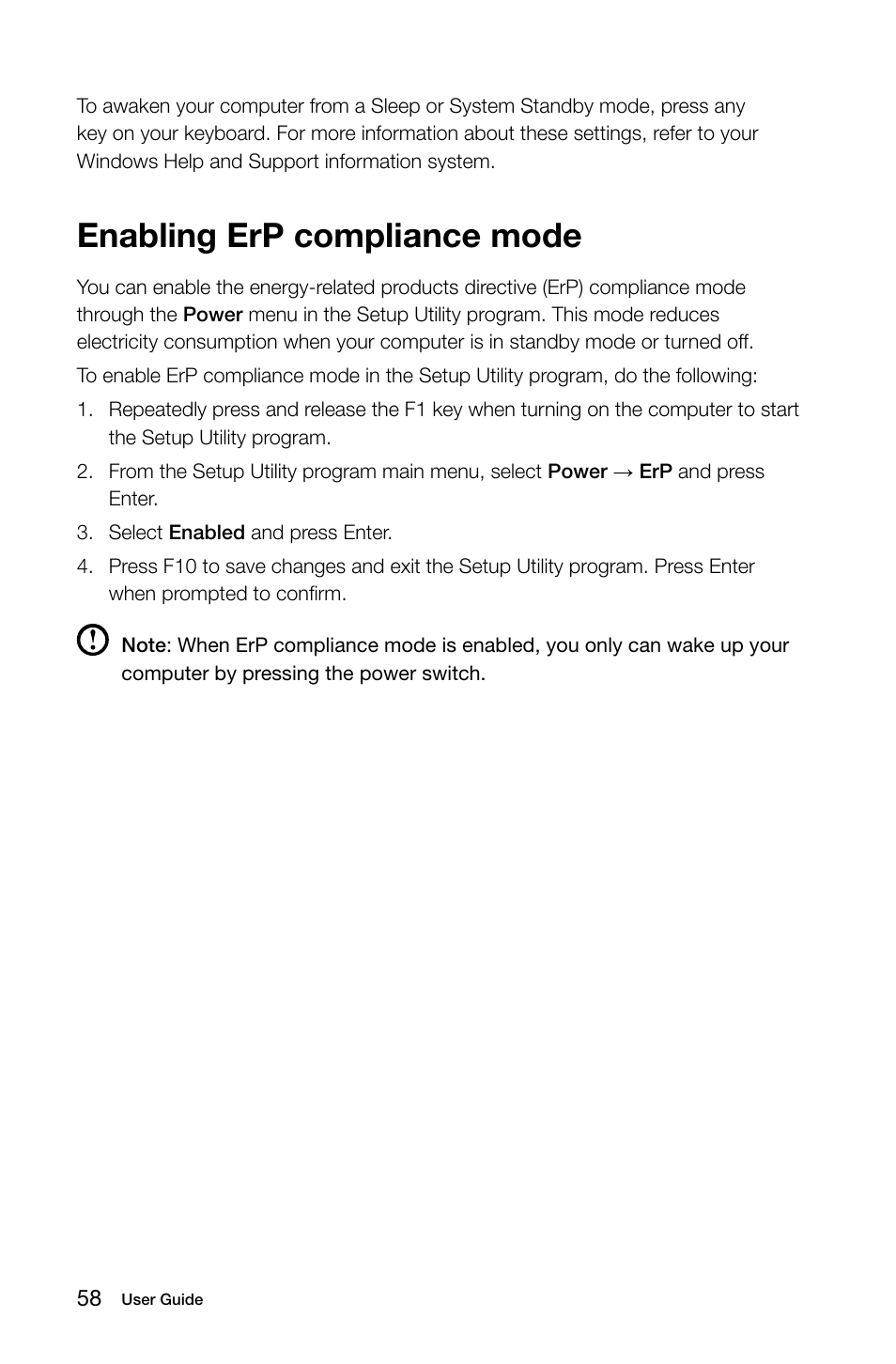 Enabling erp compliance mode | Lenovo H530 Desktop User Manual | Page 63 / 63