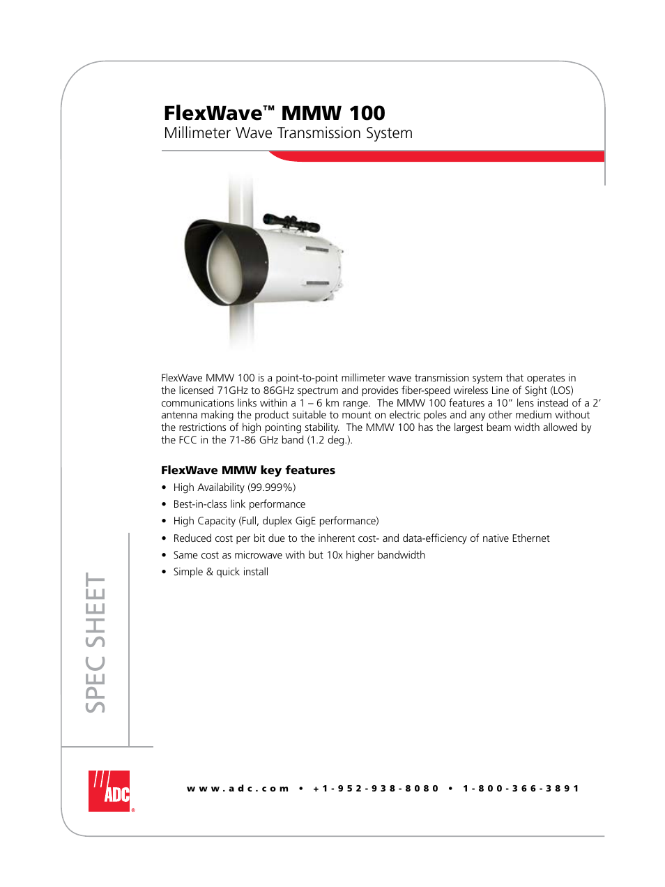 ADC FlexWaveTM MMW 100 User Manual | 4 pages