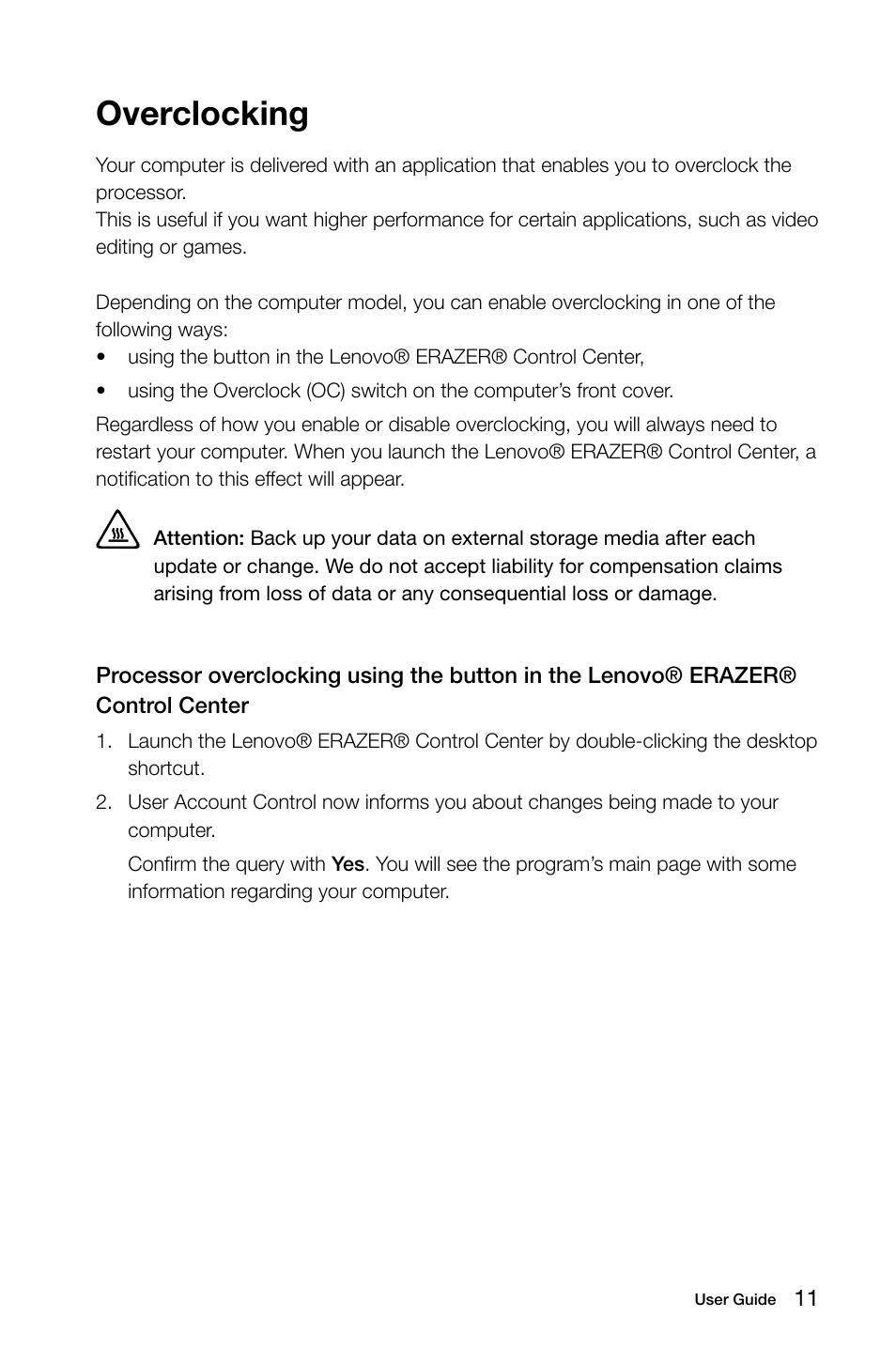 Overclocking | Lenovo Erazer X700 Desktop User Manual | Page 16 / 61