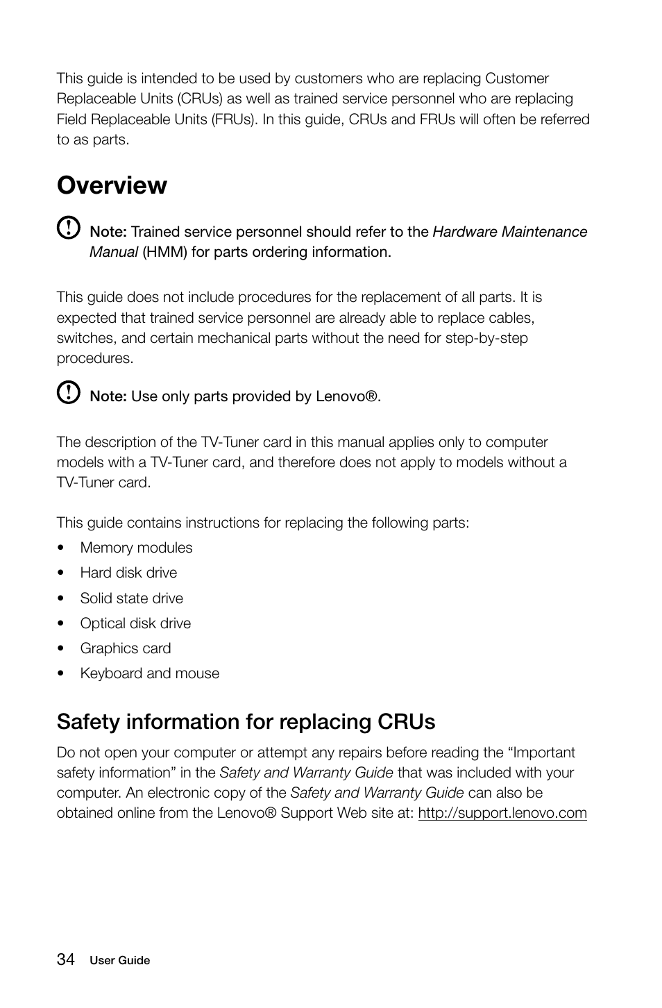 Overview, Safety information for replacing crus | Lenovo Erazer X700 Desktop User Manual | Page 39 / 61