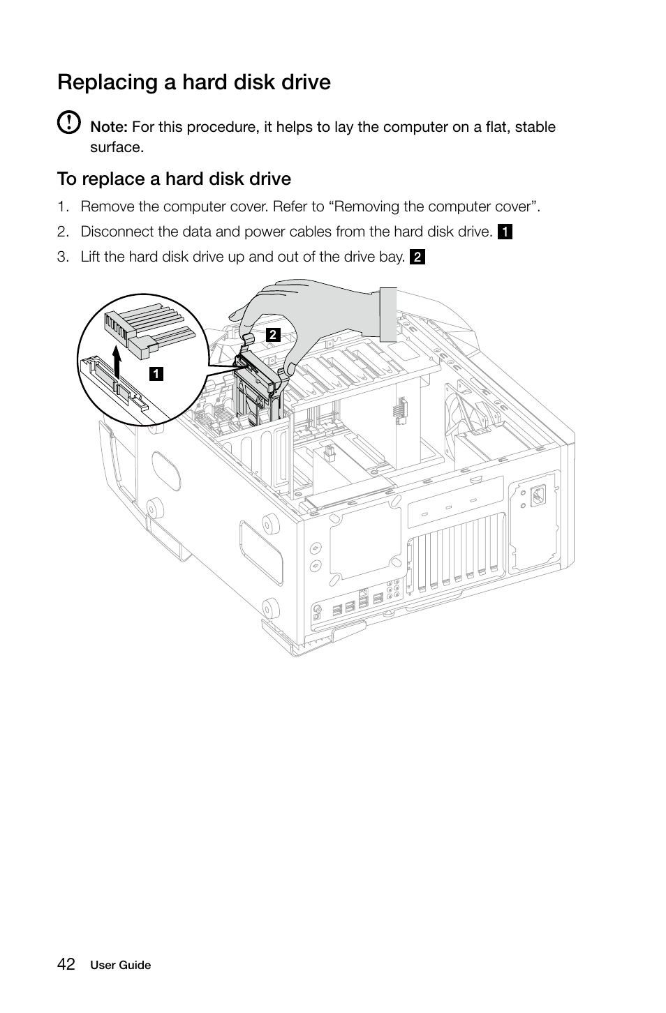 Replacing a hard disk drive | Lenovo Erazer X700 Desktop User Manual | Page 47 / 61