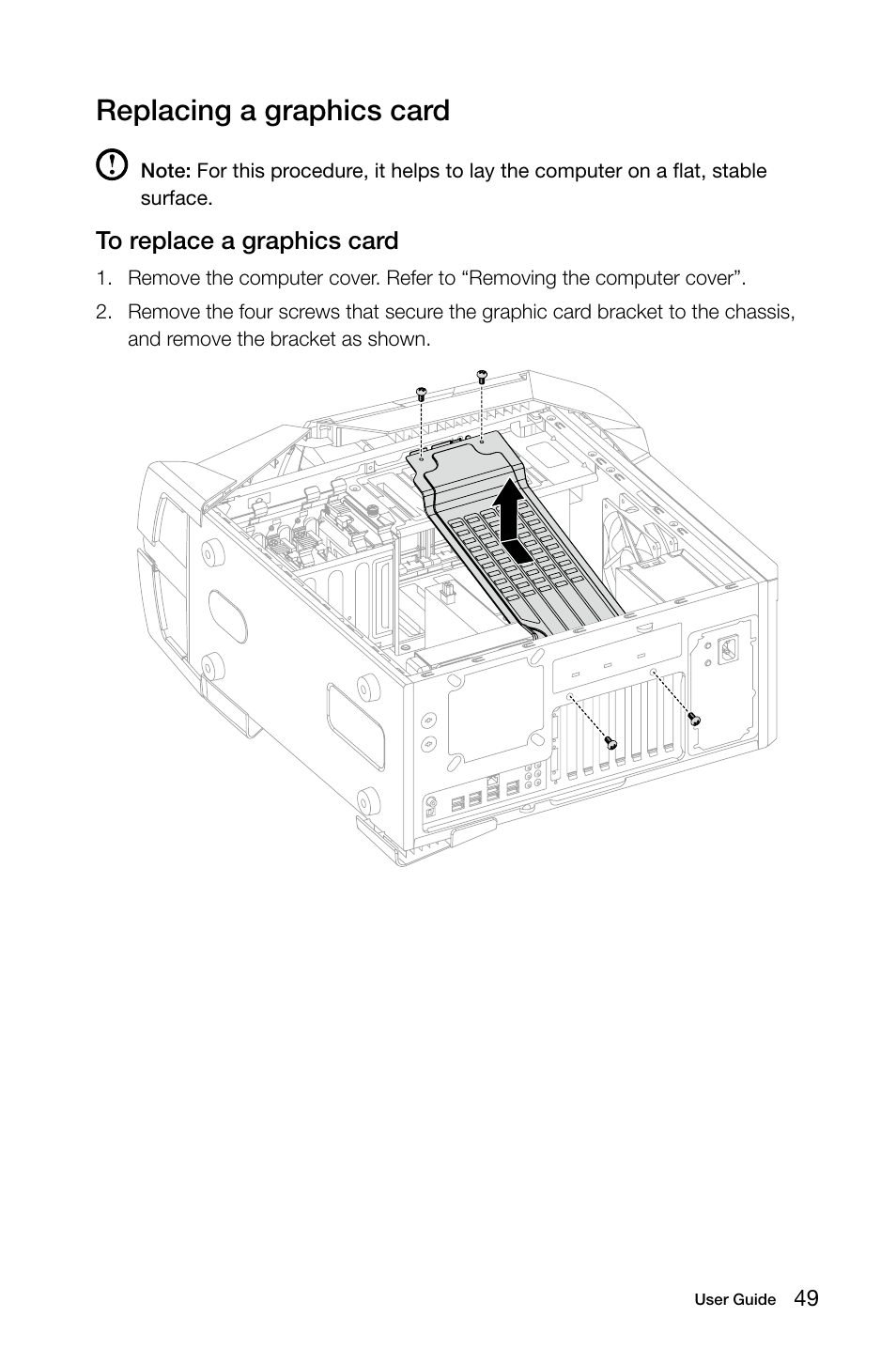 Replacing a graphics card | Lenovo Erazer X700 Desktop User Manual | Page 54 / 61