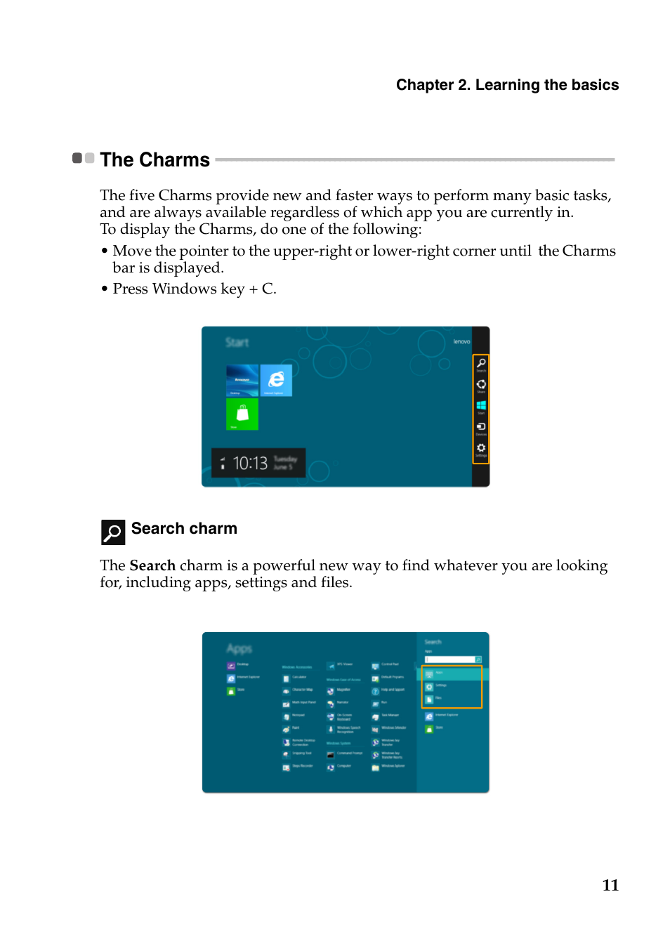 The charms | Lenovo IdeaPad P585 User Manual | Page 15 / 53