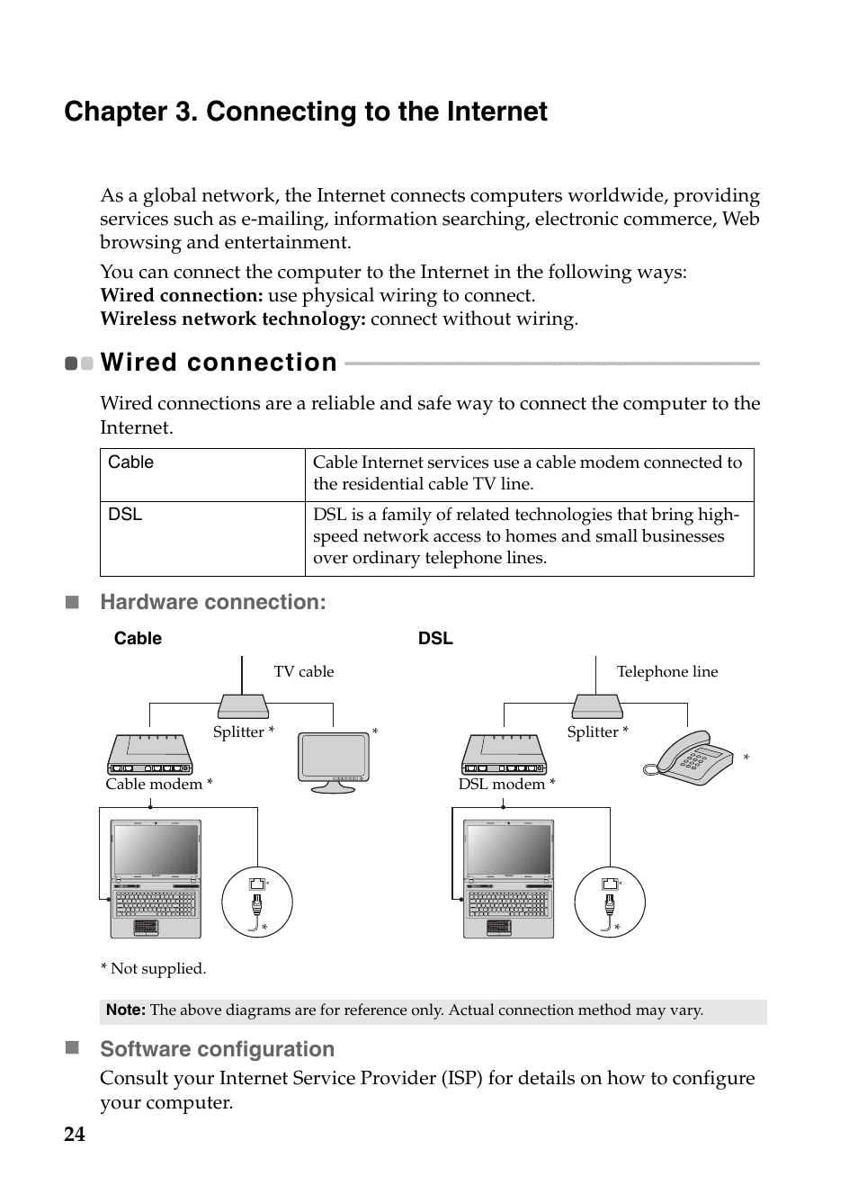 Chapter 3. connecting to the internet, Wired connection | Lenovo IdeaPad P585 User Manual | Page 28 / 53