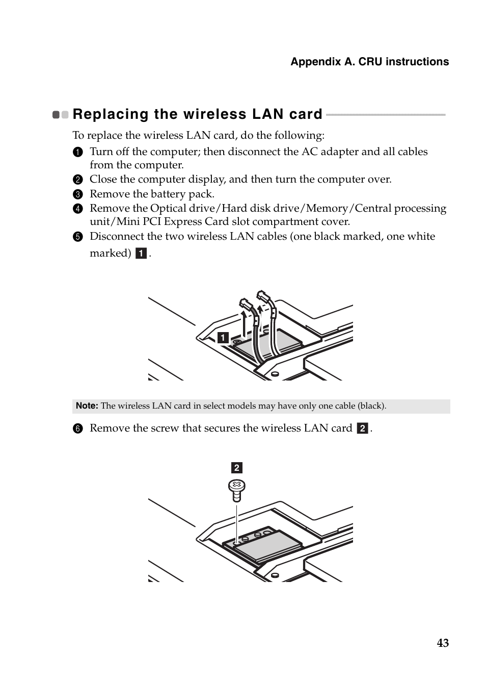 Replacing the wireless lan card | Lenovo IdeaPad P585 User Manual | Page 47 / 53