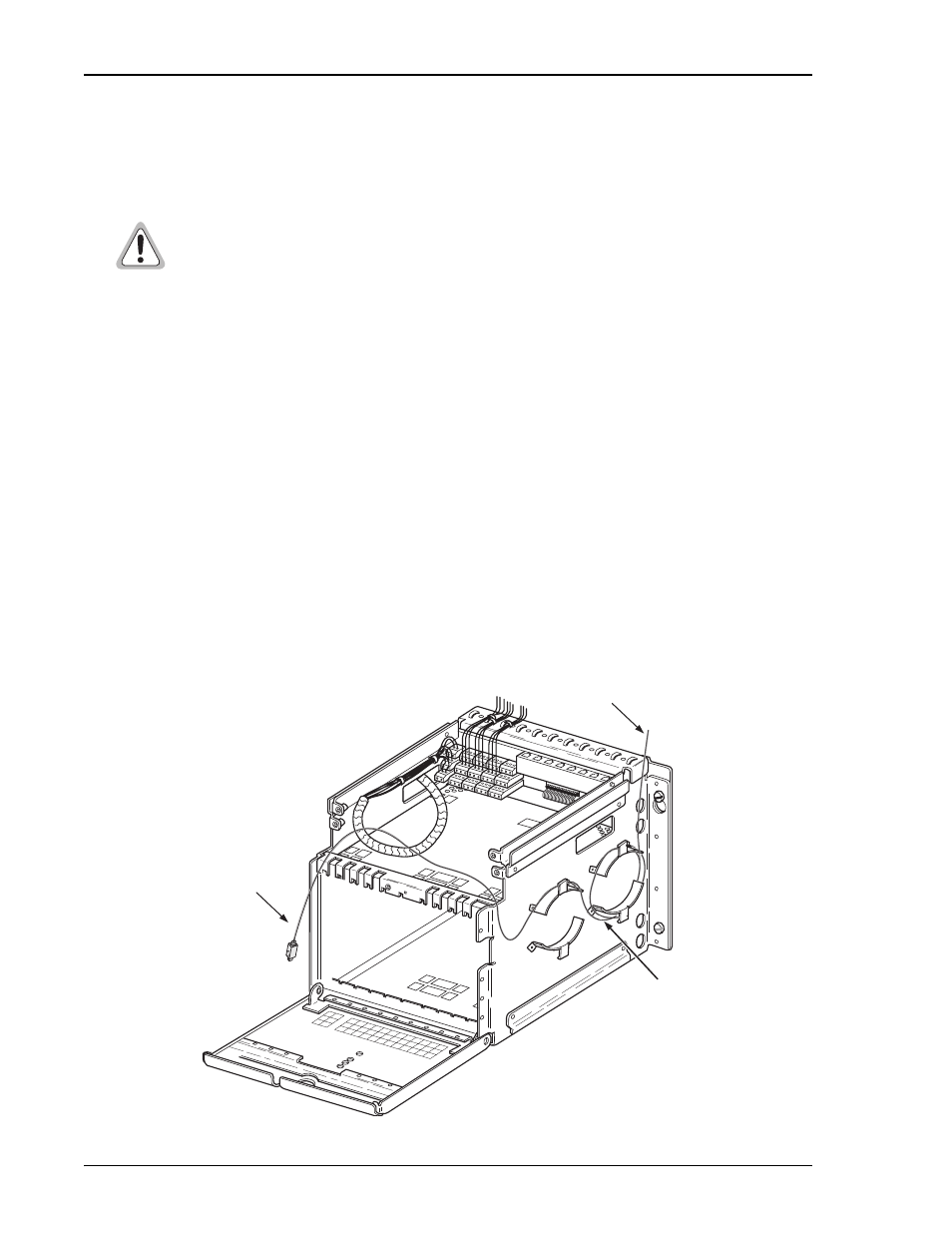 Installing a d3lx rmt module in a remote cabinet, Four-position remote terminal cabinet installation, Installing a d | Four-position remote terminal cabinet in, Routing the fiber through a fou, D3lx rmt m, Nstalling, Odule, Emote, Abinet | ADC DL3XR-FCA100 User Manual | Page 22 / 52