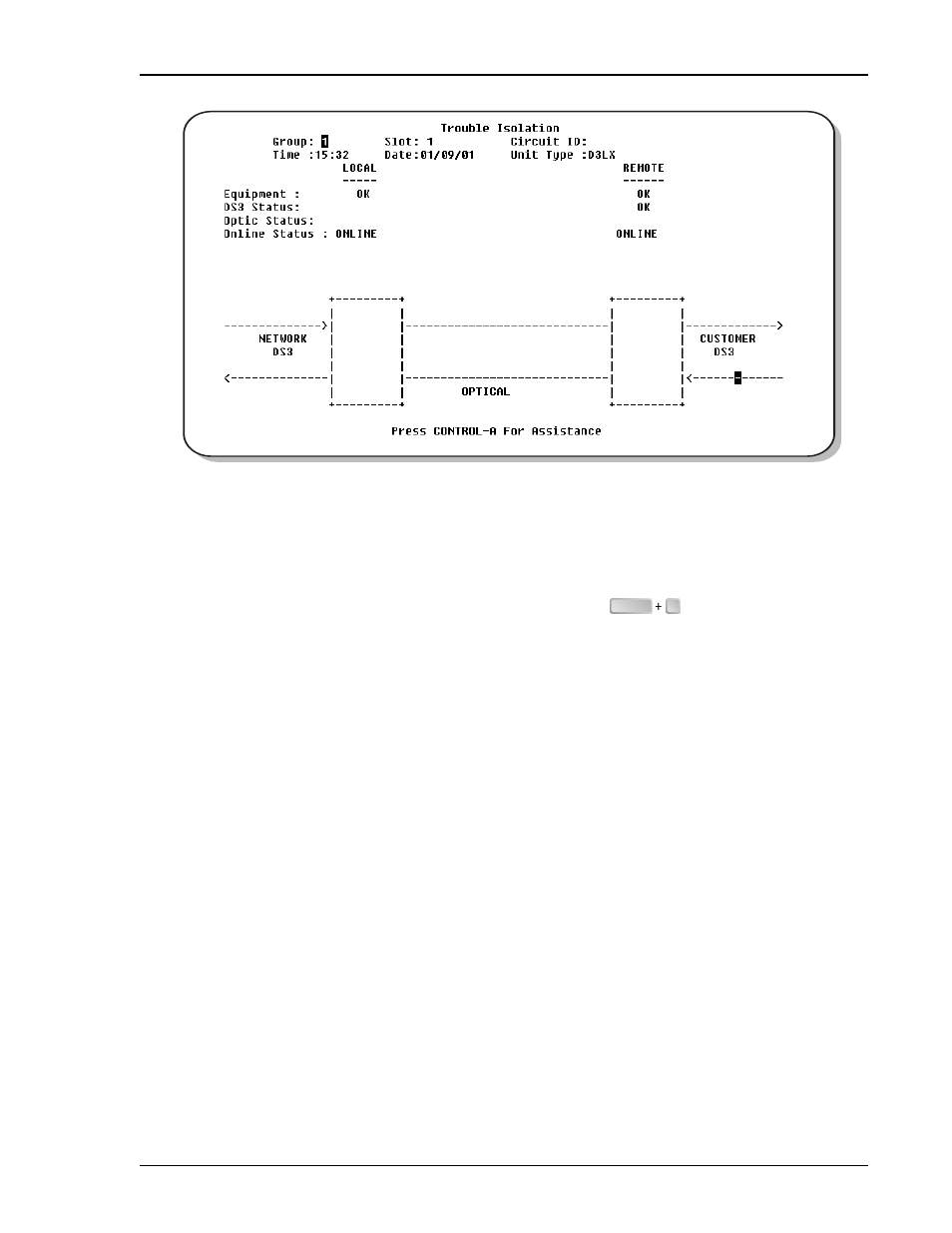 Logging off, System maintenance–trouble isolation screen shown, Ogging | ADC DL3XR-FCA100 User Manual | Page 39 / 52