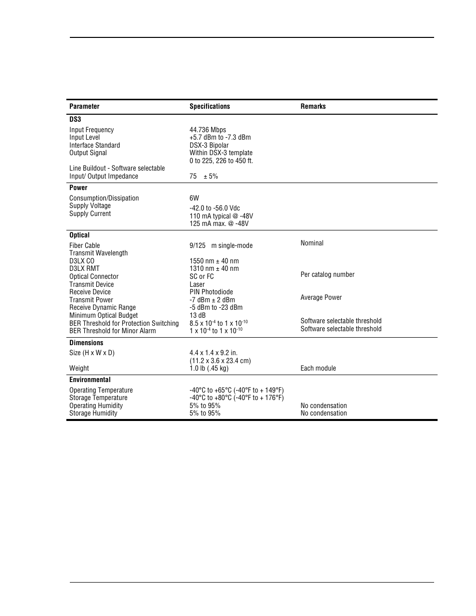 Appendix a - specifications, A - s, Ppendix | Pecifications | ADC DL3XR-FCA100 User Manual | Page 45 / 52