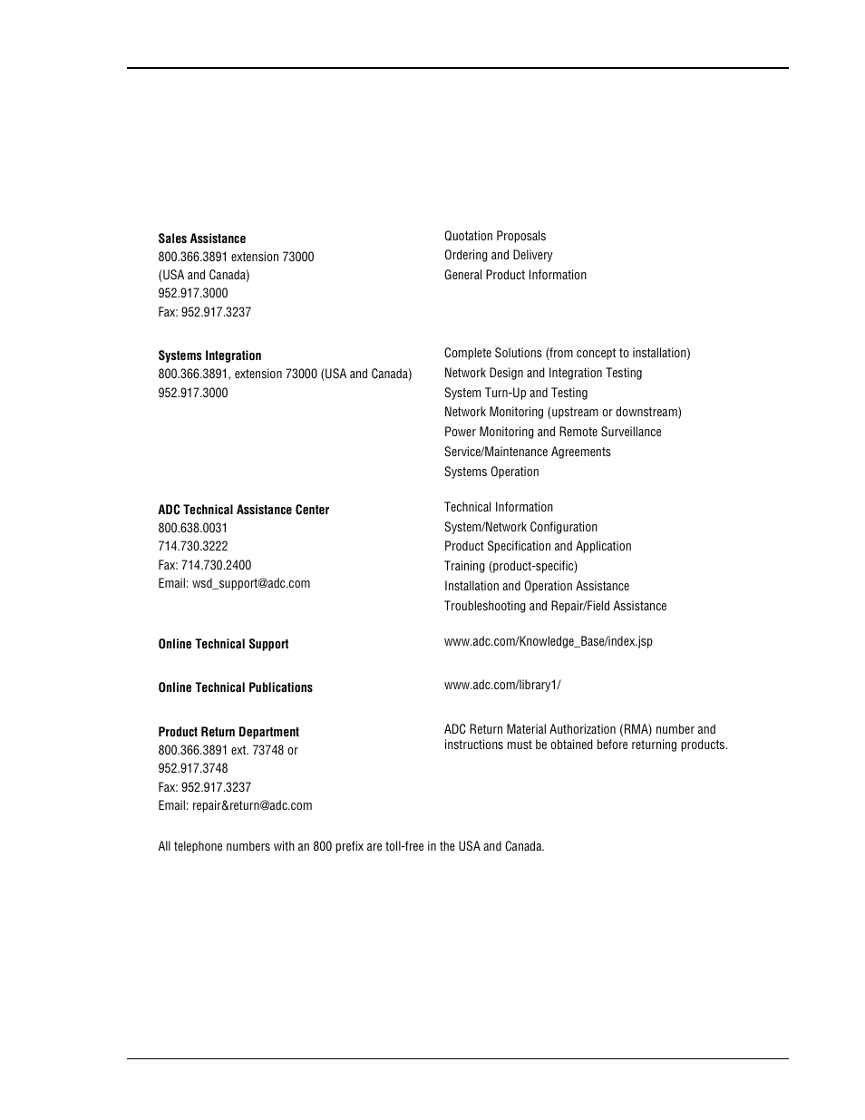 Appendix c - product support, C - p, Ppendix | Roduct, Upport | ADC DL3XR-FCA100 User Manual | Page 49 / 52