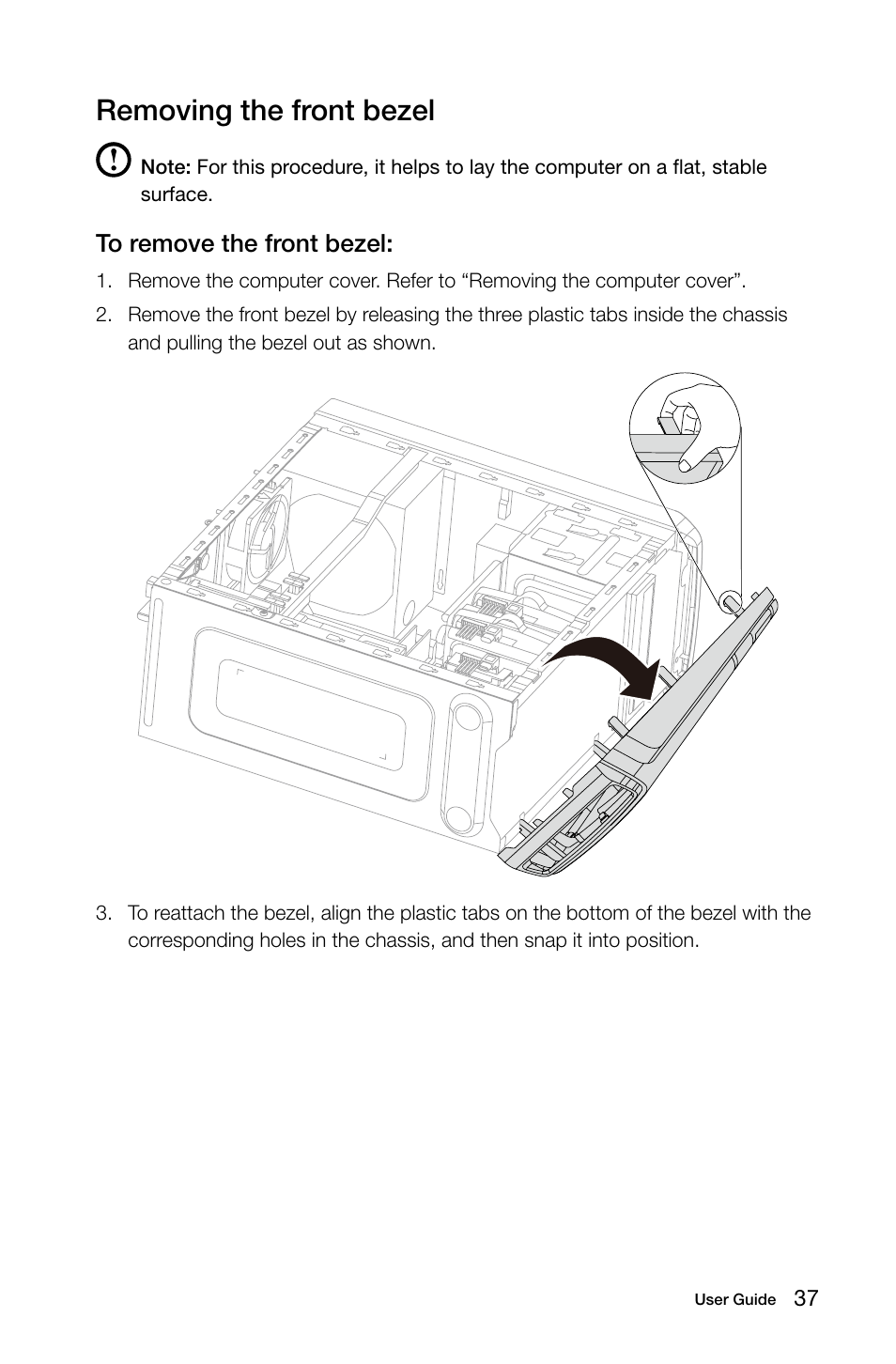 Removing the front bezel | Lenovo K450e Desktop User Manual | Page 42 / 55