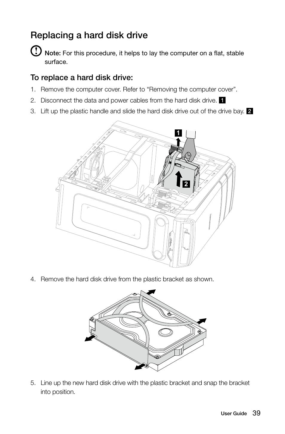 Replacing a hard disk drive | Lenovo K450e Desktop User Manual | Page 44 / 55