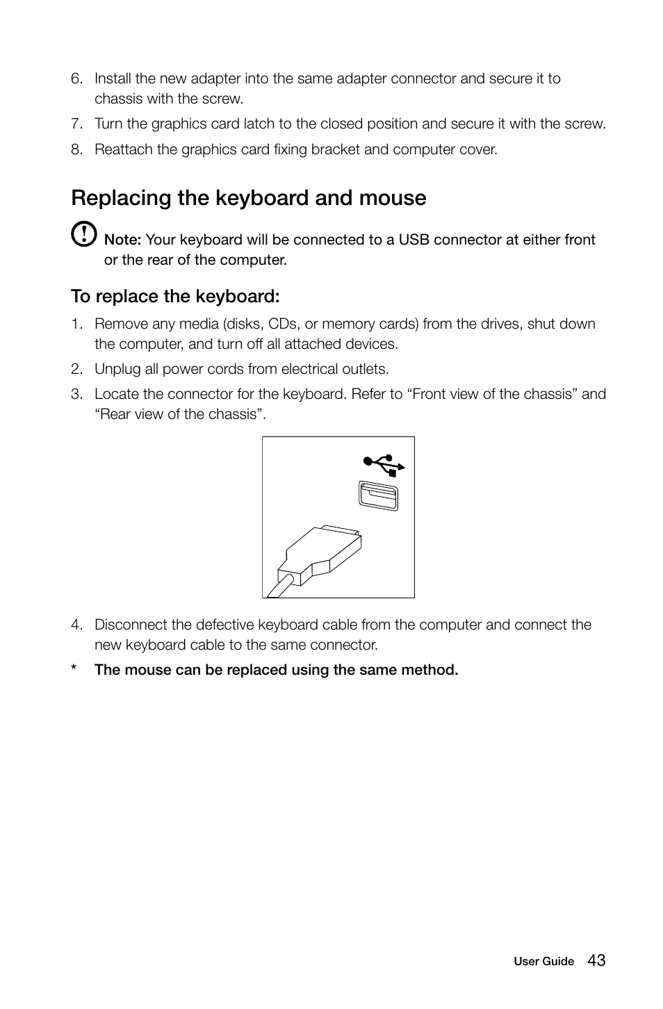 Replacing the keyboard and mouse | Lenovo K450e Desktop User Manual | Page 48 / 55