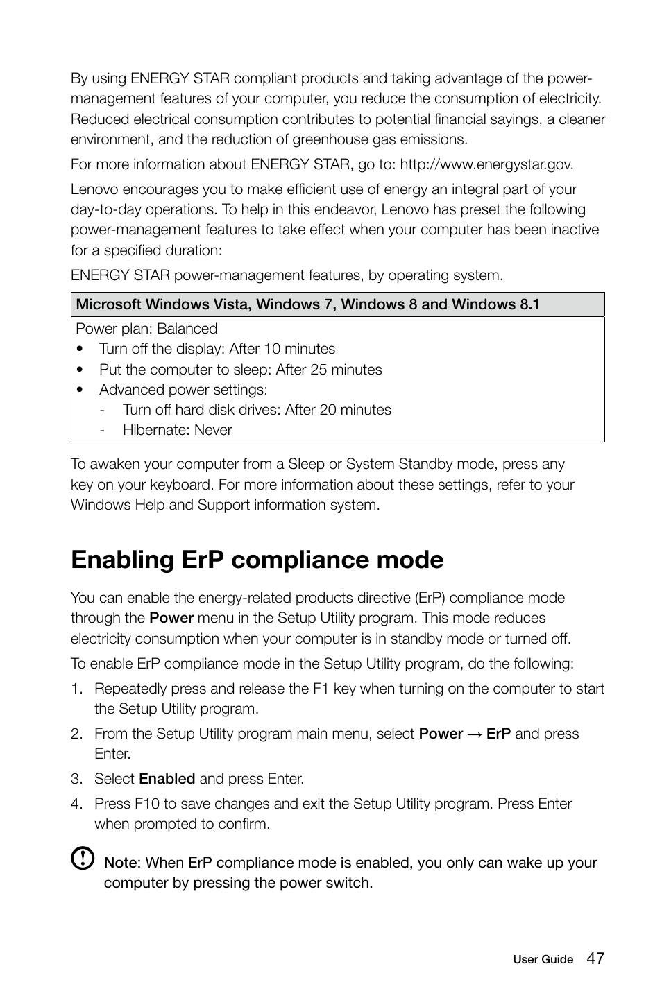 Enabling erp compliance mode | Lenovo K450e Desktop User Manual | Page 52 / 55